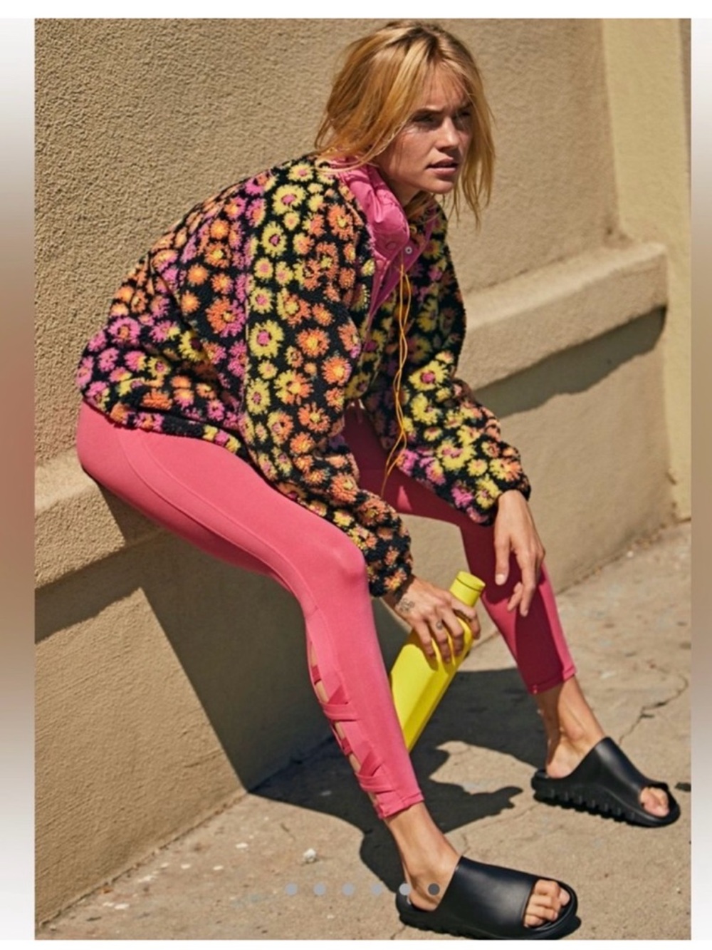 Free People Rocky Ridge Hit the Slopes fleece - Pink & Yellow daisy print - Picture 2 of 7